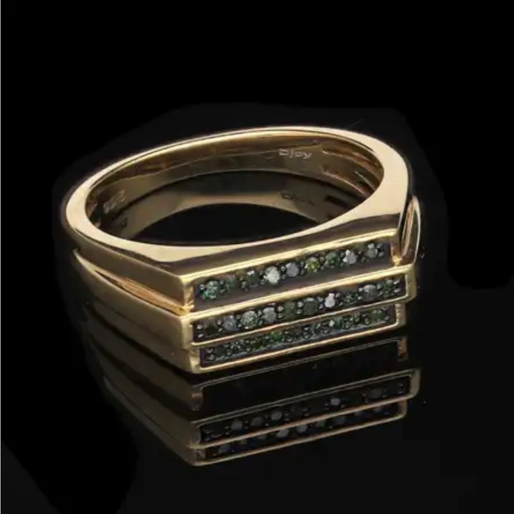 On Hold- Men’s Green Diamond Ring In Vyg Over 925. Nwt